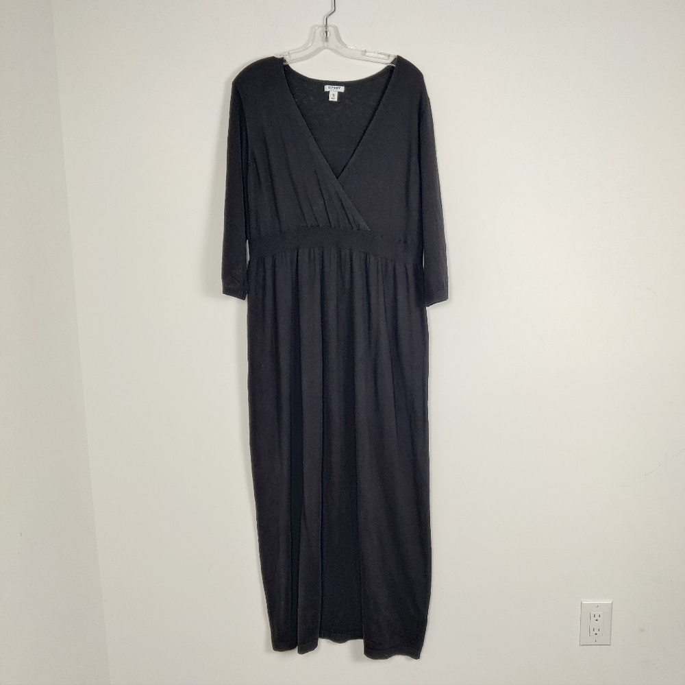 Old Navy Women's Knit Maxi Dress Size XXL Black Cotton Faux Wrap